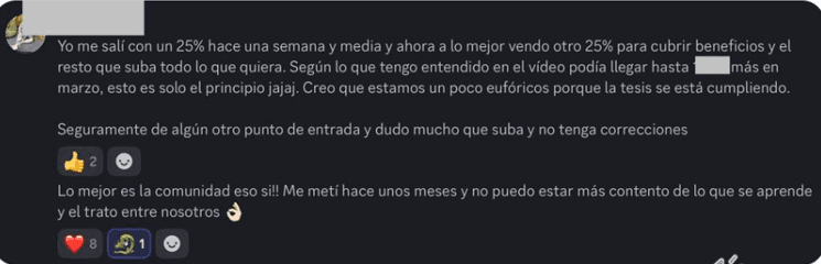 Captura real de un mensaje de un miembro en el Discord de la comunidad