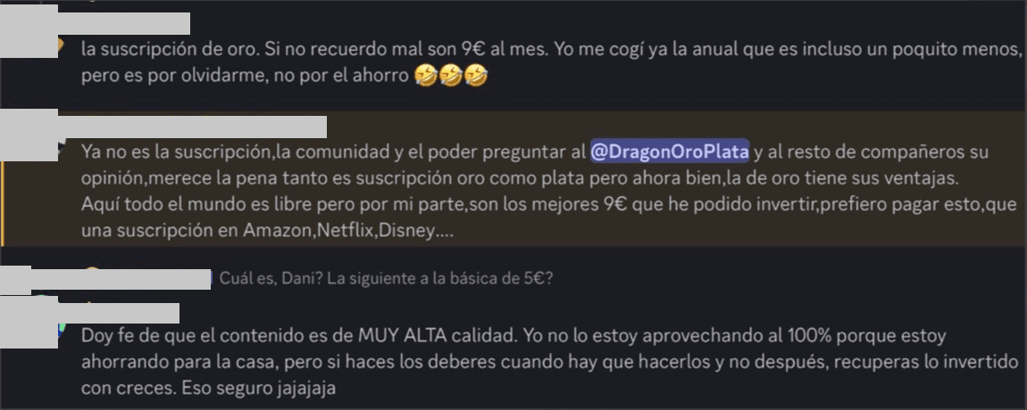 Captura real de un mensaje de un miembro en el Discord de la comunidad